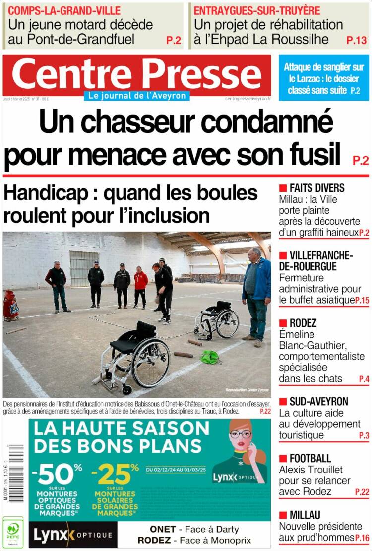 Portada de Centre Presse (Francia)