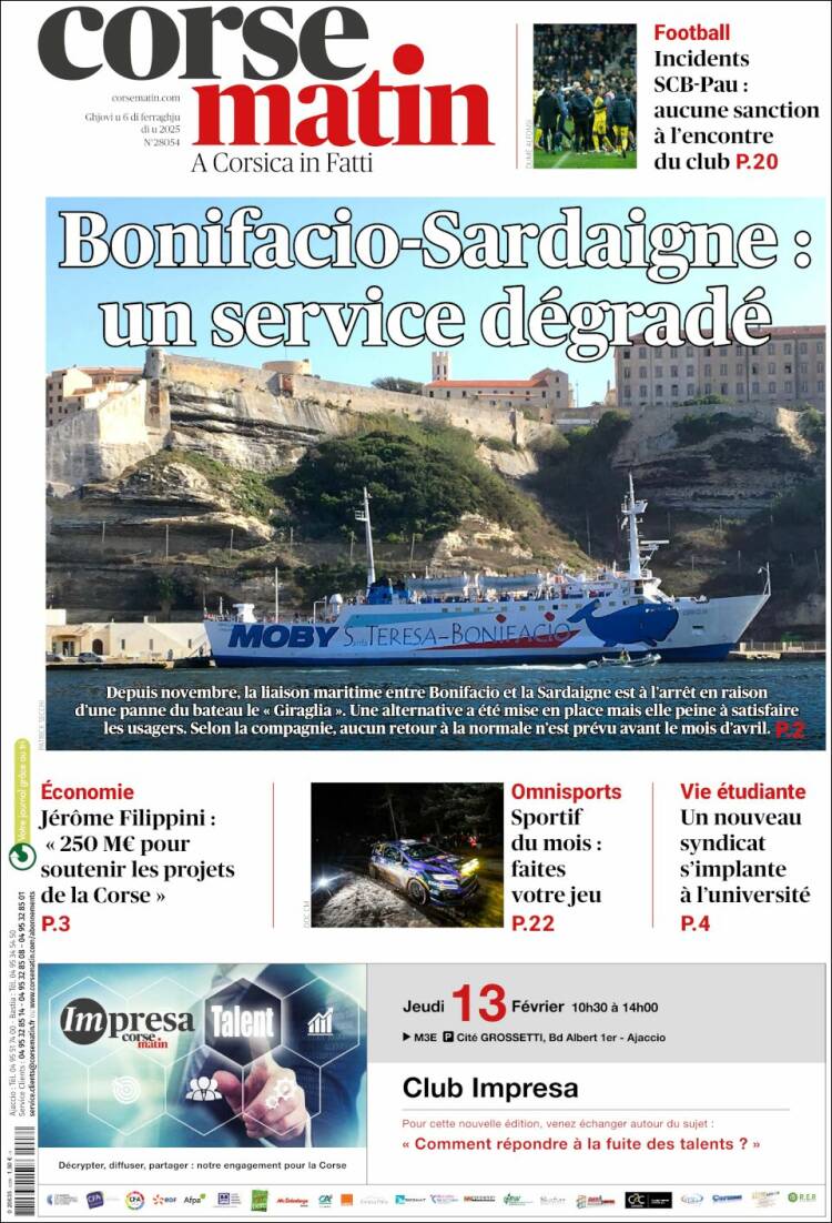 Portada de Corse-Matin (Francia)