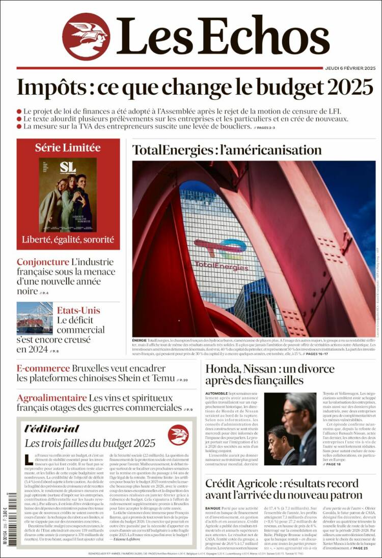 Portada de Les Echos (Francia)