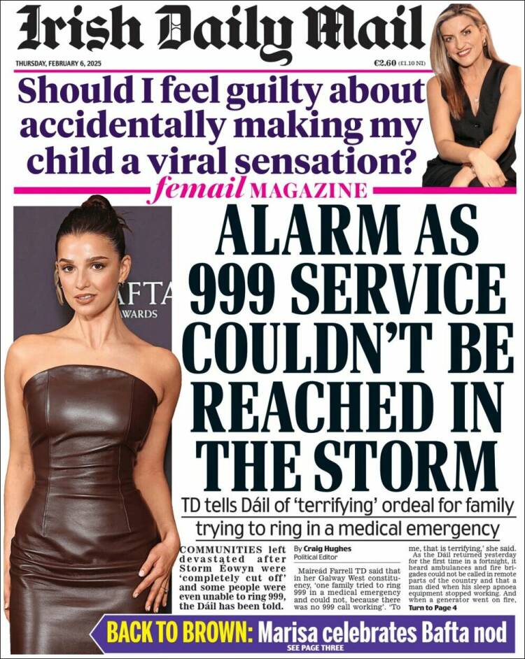 Portada de Irish Daily Mail (Irlanda)
