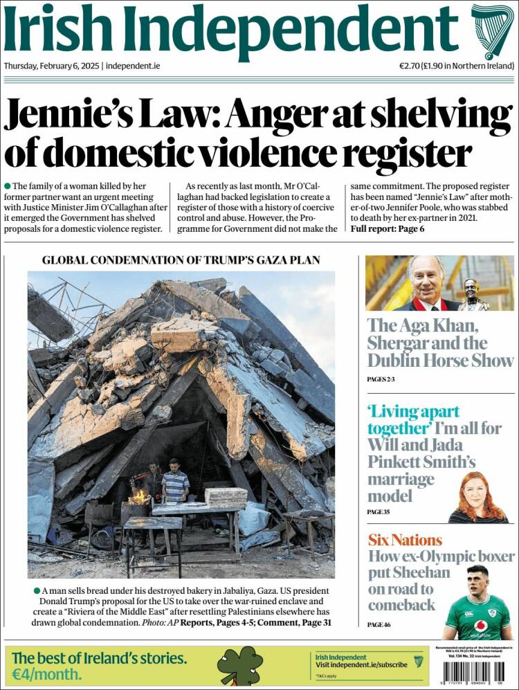 Portada de Irish Independent (Irlanda)