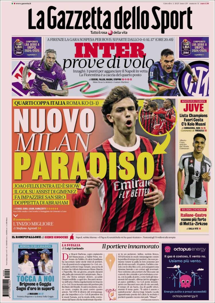 Portada de La Gazzetta dello Sport (Italia)