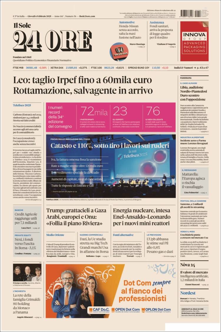 Portada de Il Sole 24 ORE (Italia)