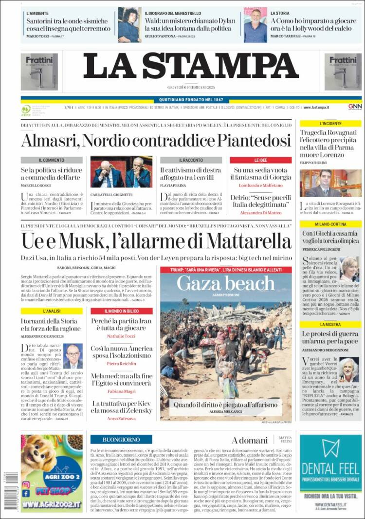 Portada de La Stampa (Italia)