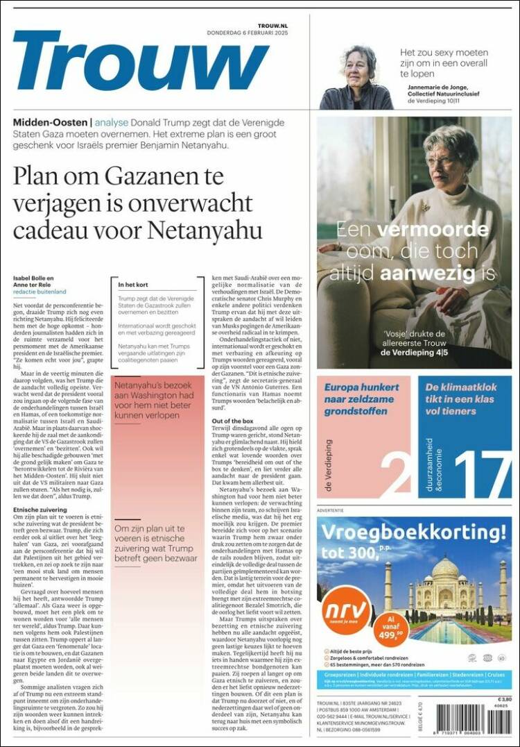 Portada de Trouw (Pa&iacute;ses Bajos)