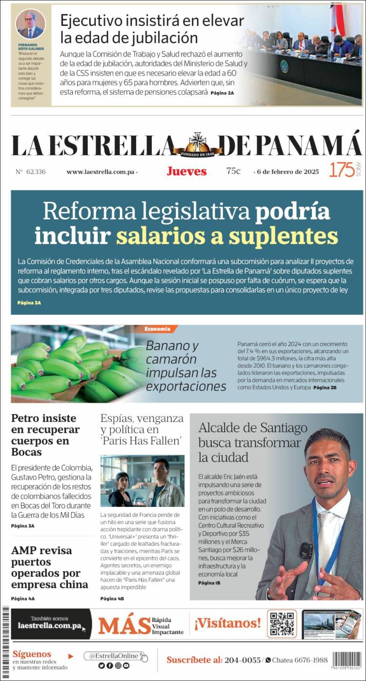 Portada de La Estrella de Panamá (Panam&aacute;)