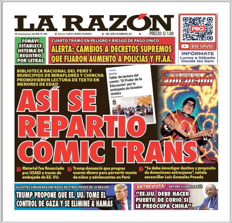 Portada de La Razón (Per&uacute;)