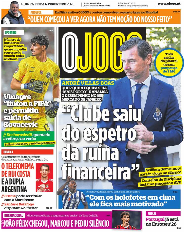 Portada de O Jogo (Portugal)
