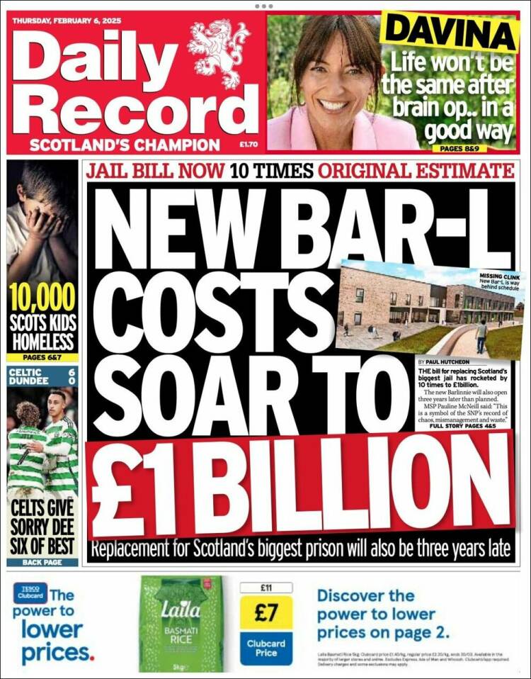 Portada de Daily Record (Reino Unido)