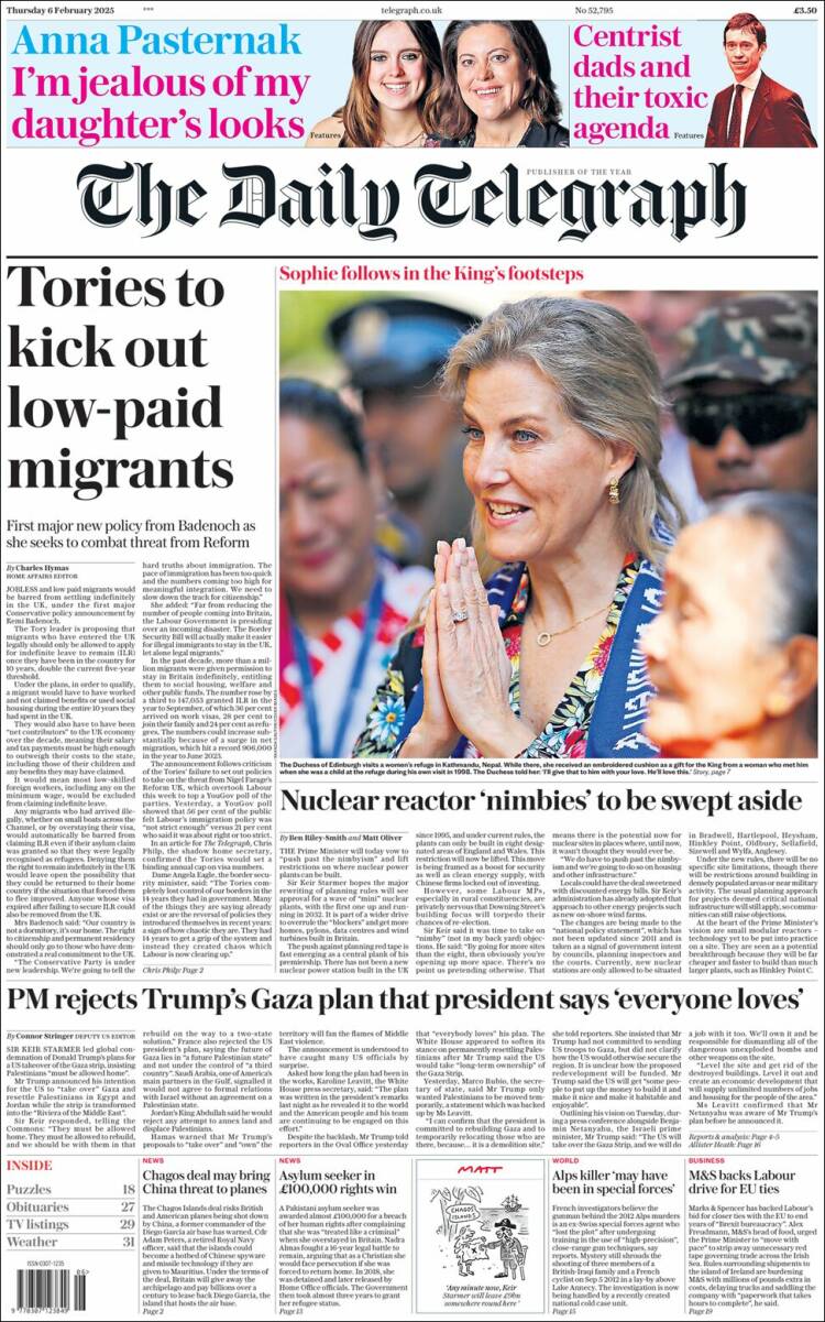 Portada de Daily Telegraph (Reino Unido)