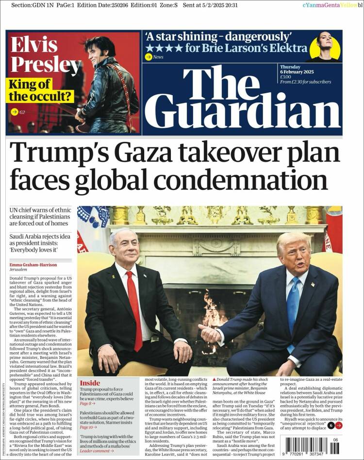 Portada de The Guardian (Reino Unido)