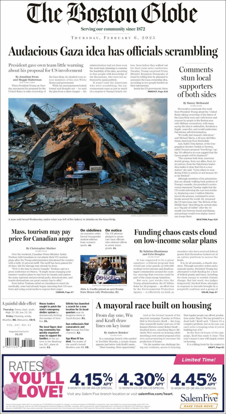 Portada de Boston Globe (USA)