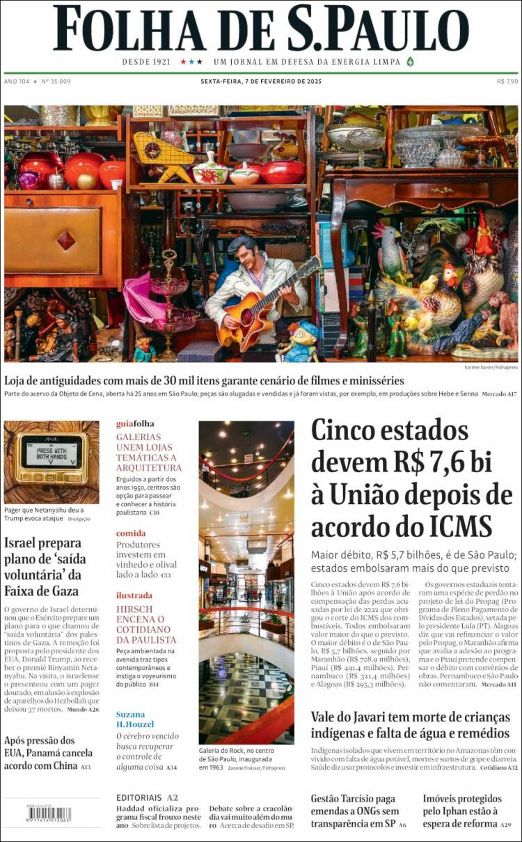 Portada de Folha de São Paulo (Brasil)