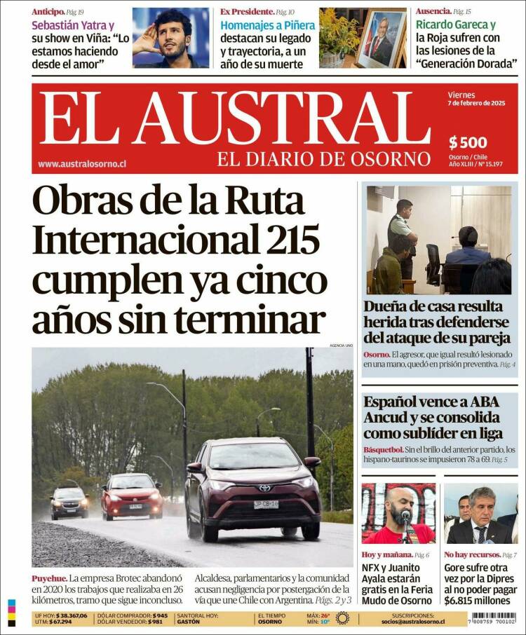 Portada de El Austral de Osorno (Chile)
