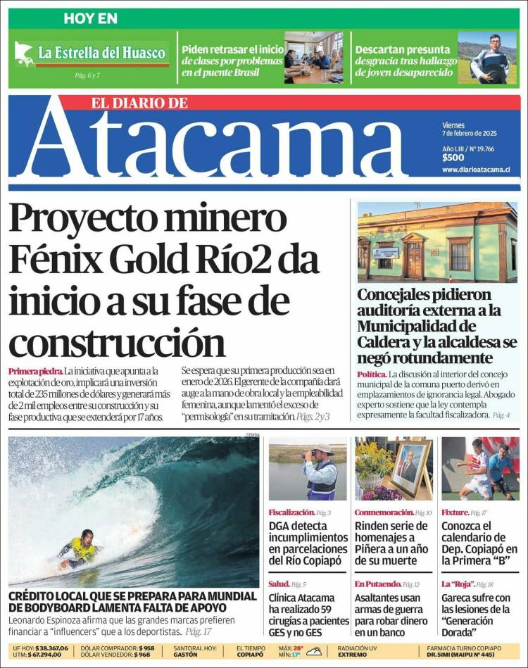 Portada de Diario de Atacama (Chile)