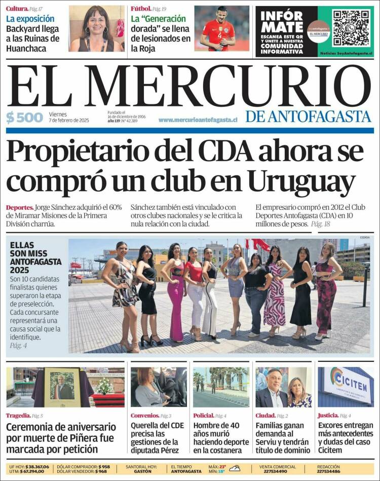 Portada de El Mercurio de Antofagasta (Chile)