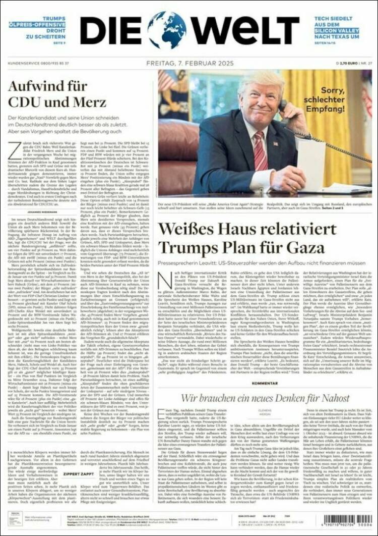 Portada de Die Welt (Alemania)