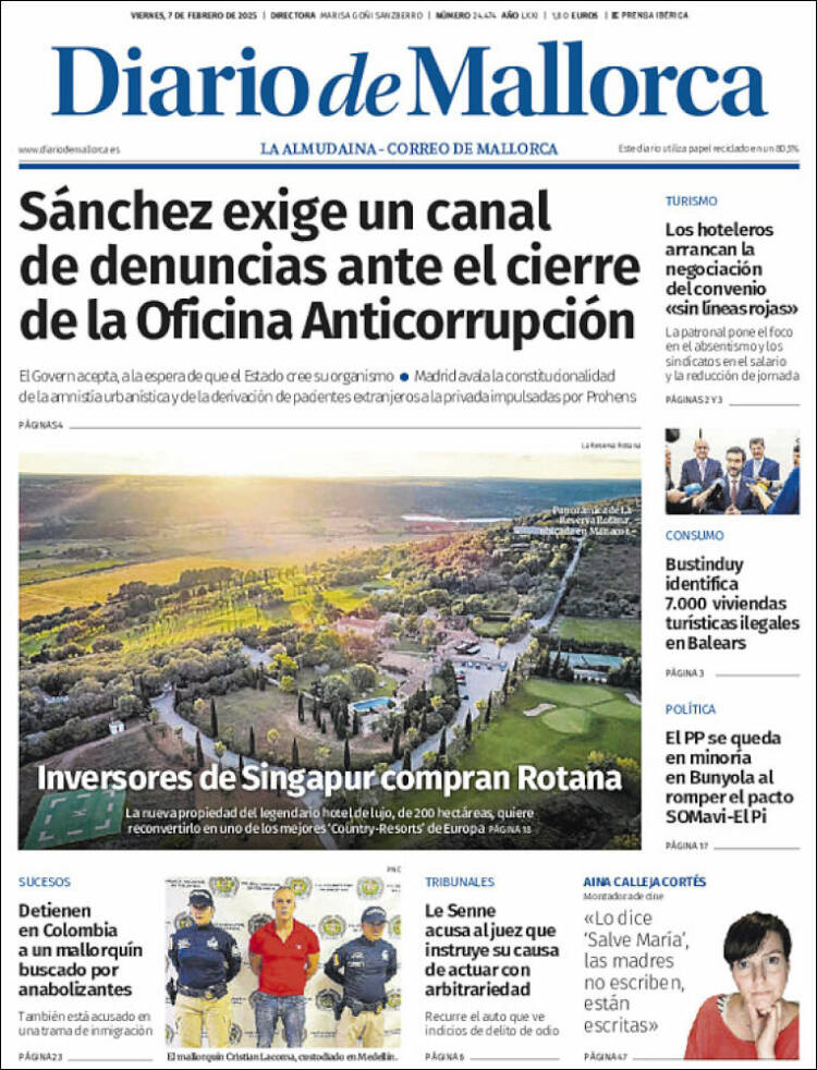 Portada de Diario de Mallorca (España)