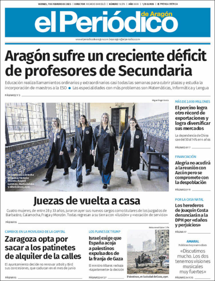 Portada de El Periódico de Aragón (España)