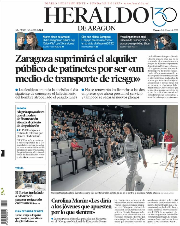 Portada de Heraldo de Aragón (España)