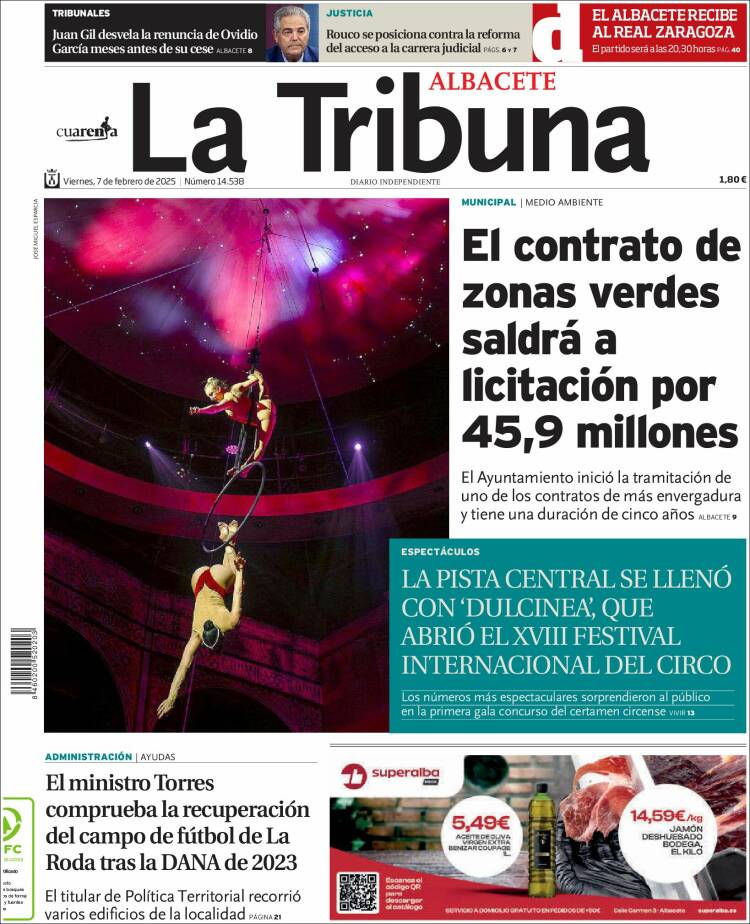 Portada de La Tribuna de Albacete (España)