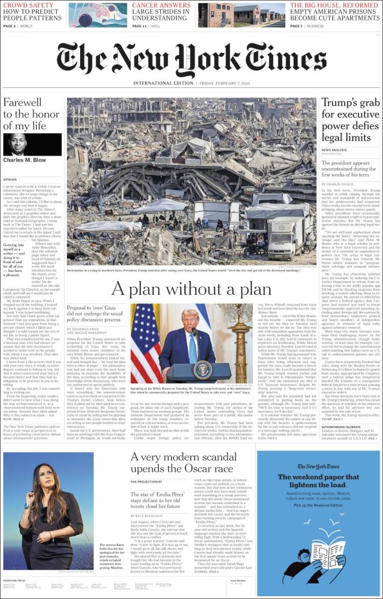 Portada de International New York Times (Europa)