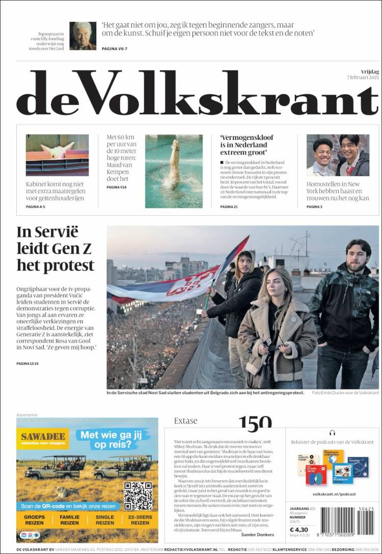 Portada de De Volkskrant (Pa&iacute;ses Bajos)