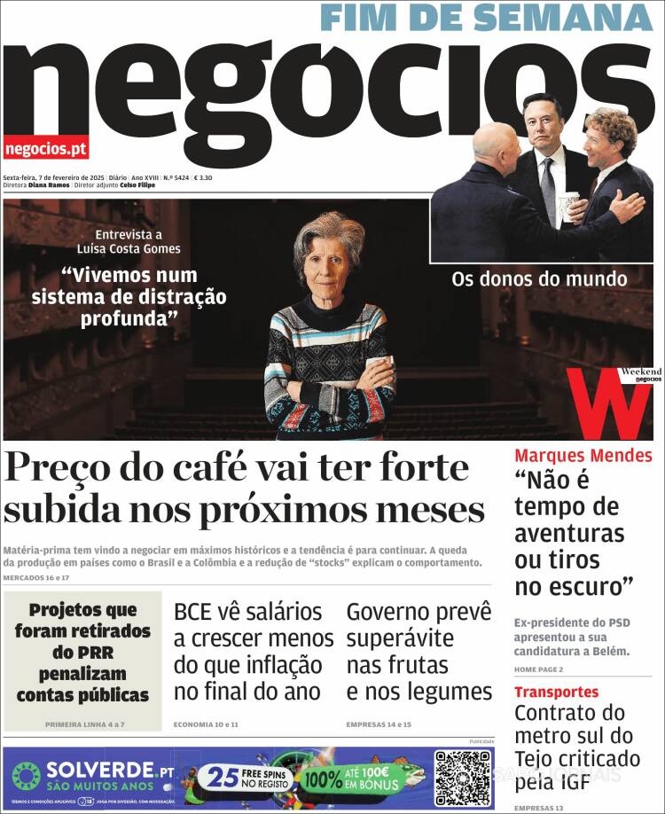 Portada de Jornal de Negócios (Portugal)