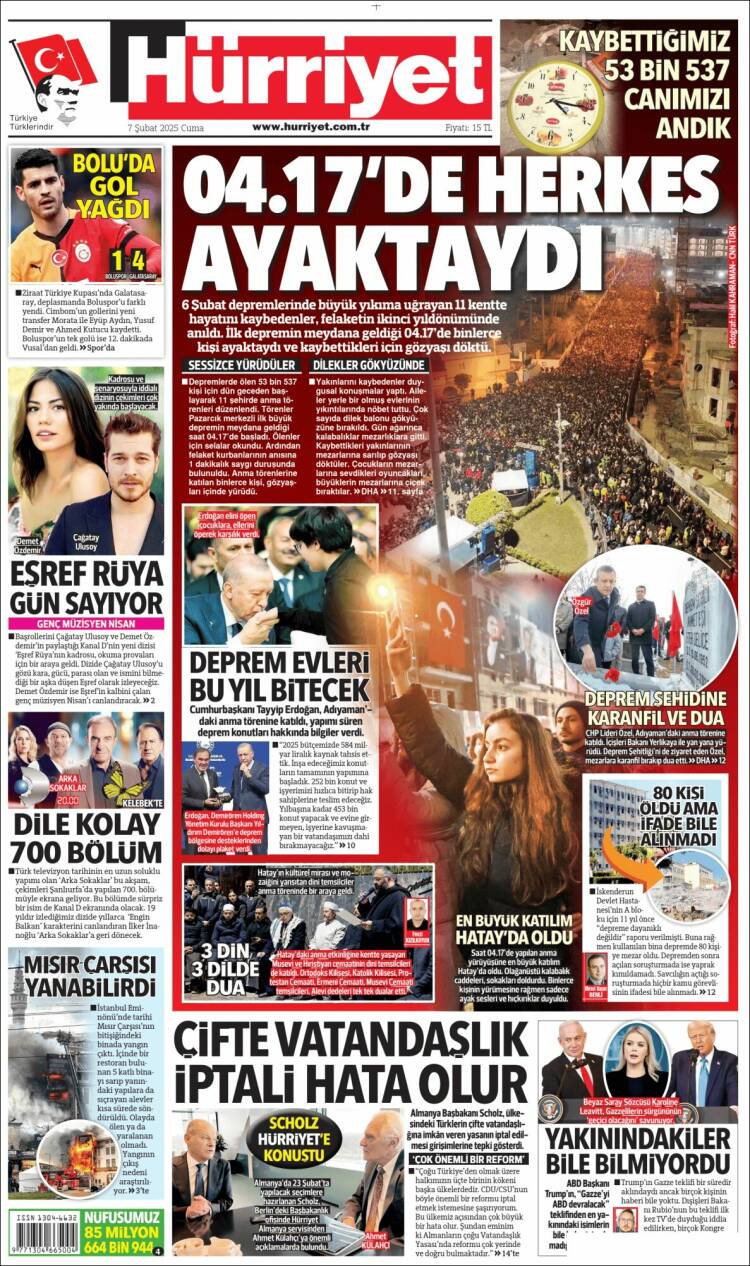 Portada de Hürriyet (Turqu&iacute;a)