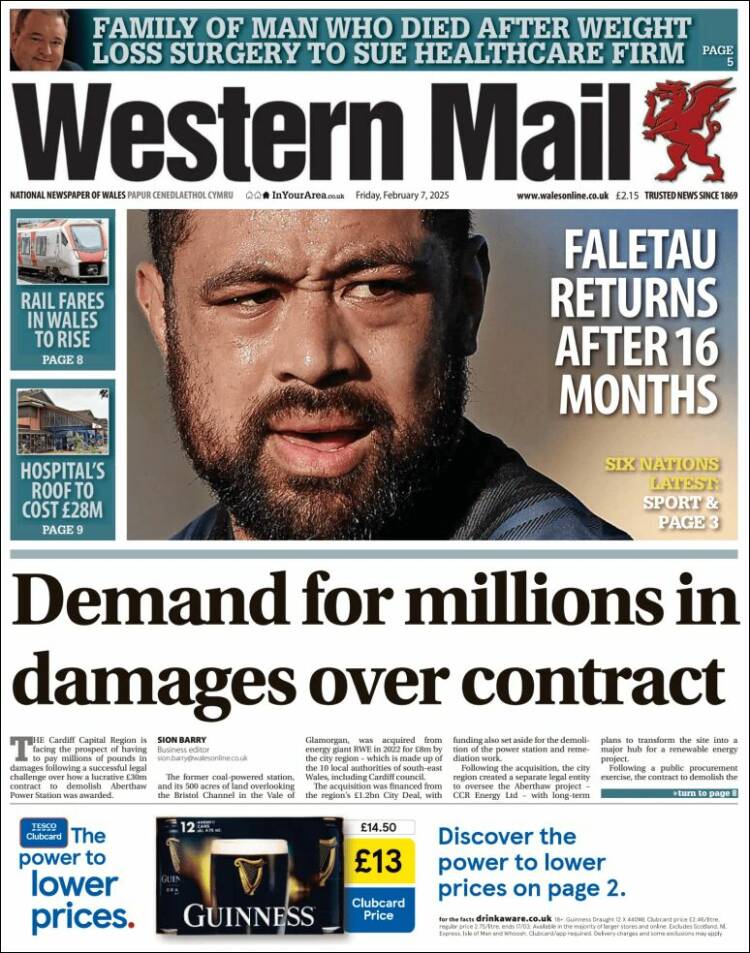 Portada de Western Mail (Reino Unido)