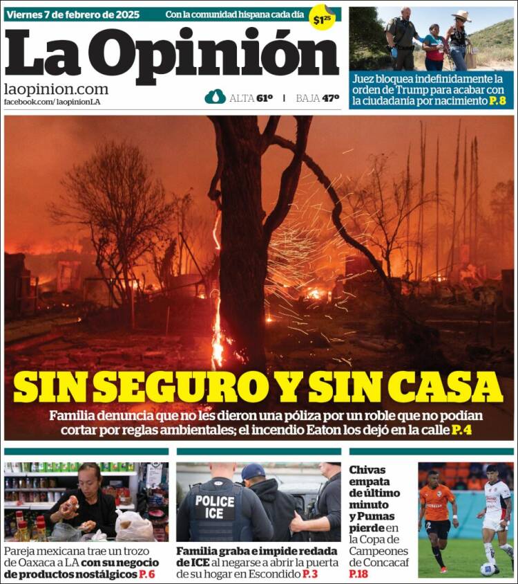 Portada de La Opinión (USA)