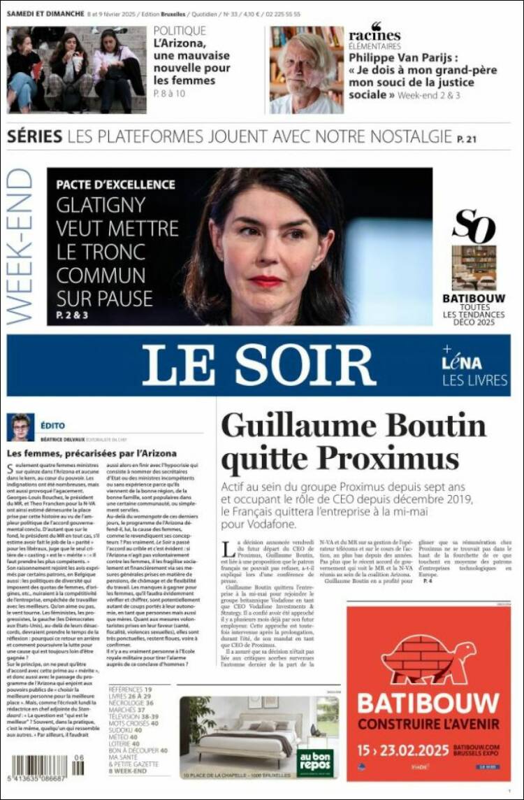 Portada de Le Soir (B&eacute;lgica)