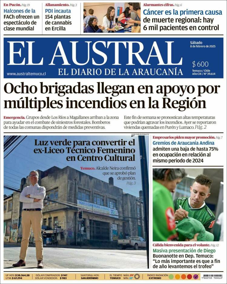 Portada de El Austral de Temuco (Chile)
