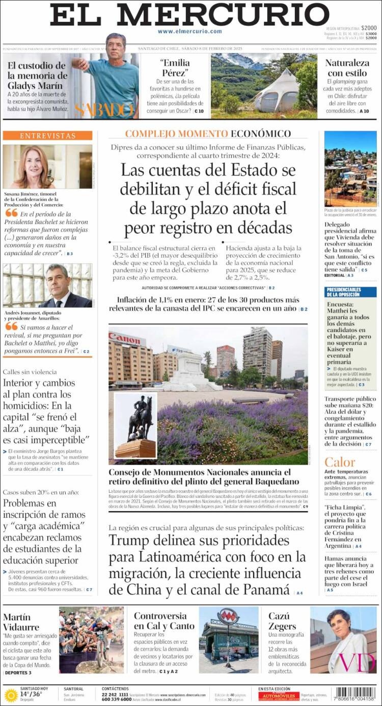 Portada de El Mercurio (Chile)