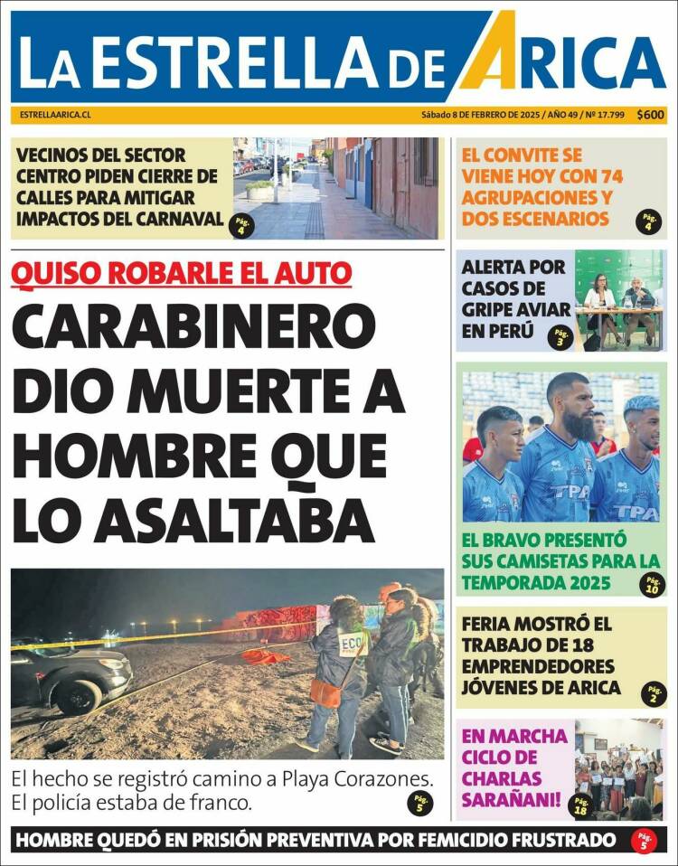 Portada de La Estrella de Arica (Chile)