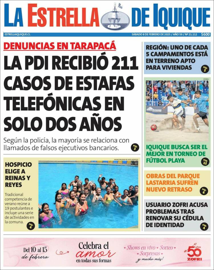 Portada de La Estrella de Iquique (Chile)
