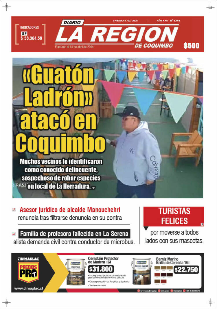 Portada de Diario La Región de Coquimbo (Chile)