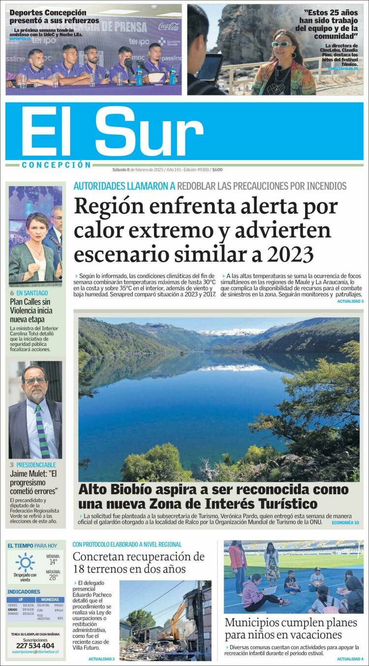 Portada de El Sur (Chile)