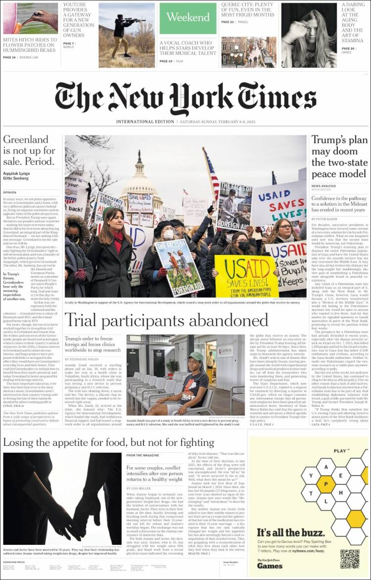 Portada de International New York Times (Europa)