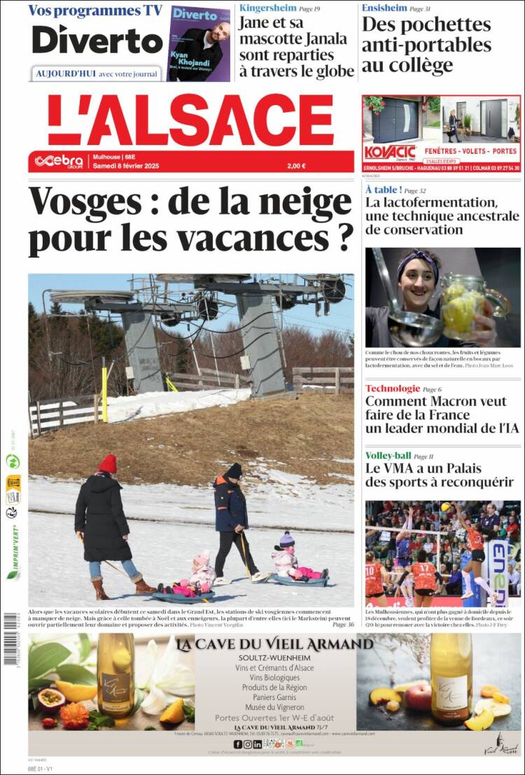 Portada de Journal L'Alsace (Francia)