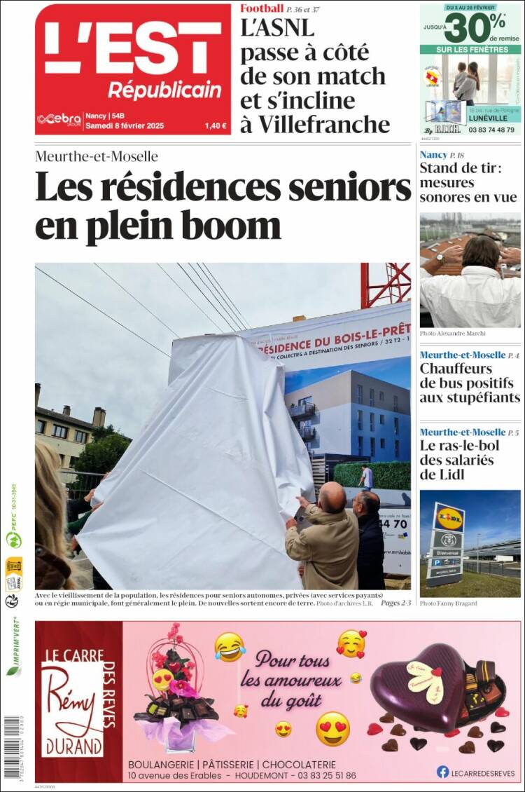 Portada de L'Est Republicain (Francia)
