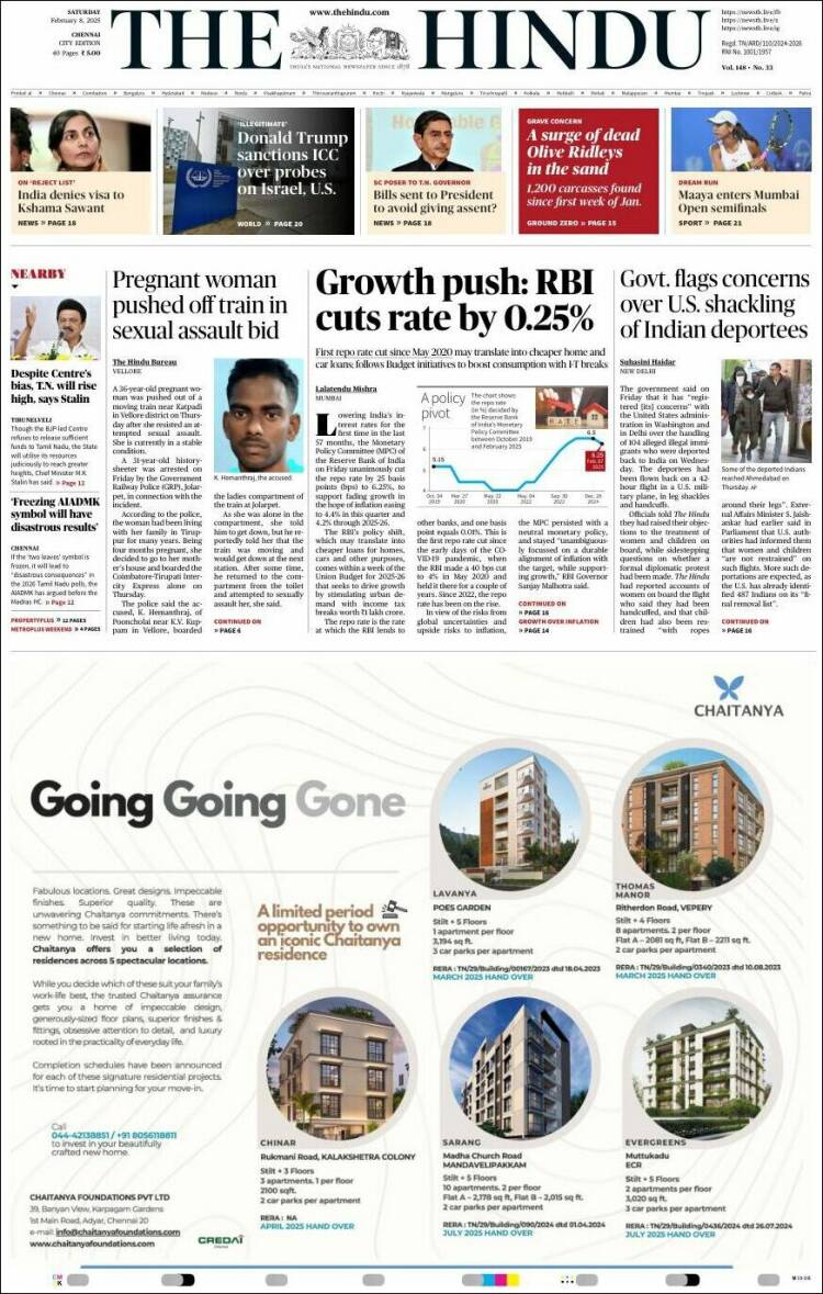 Portada de The Hindu (India)