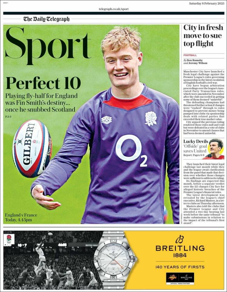 Portada de Telegraph Sport (Reino Unido)