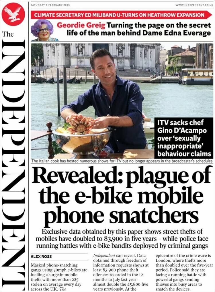 Portada de The Independent (Reino Unido)