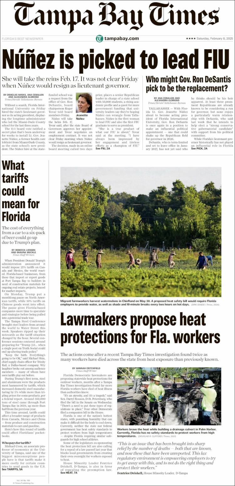 Portada de Tampa Bay Times (USA)