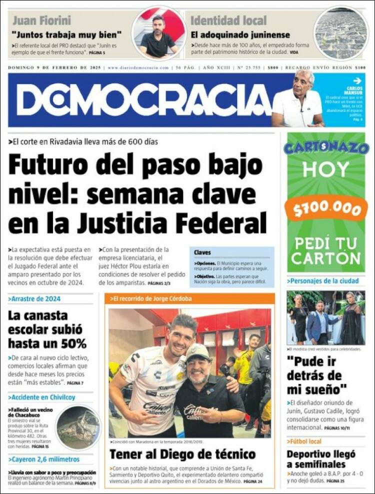 Portada de Diario Democracia (Argentina)