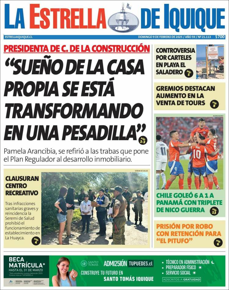 Portada de La Estrella de Iquique (Chile)