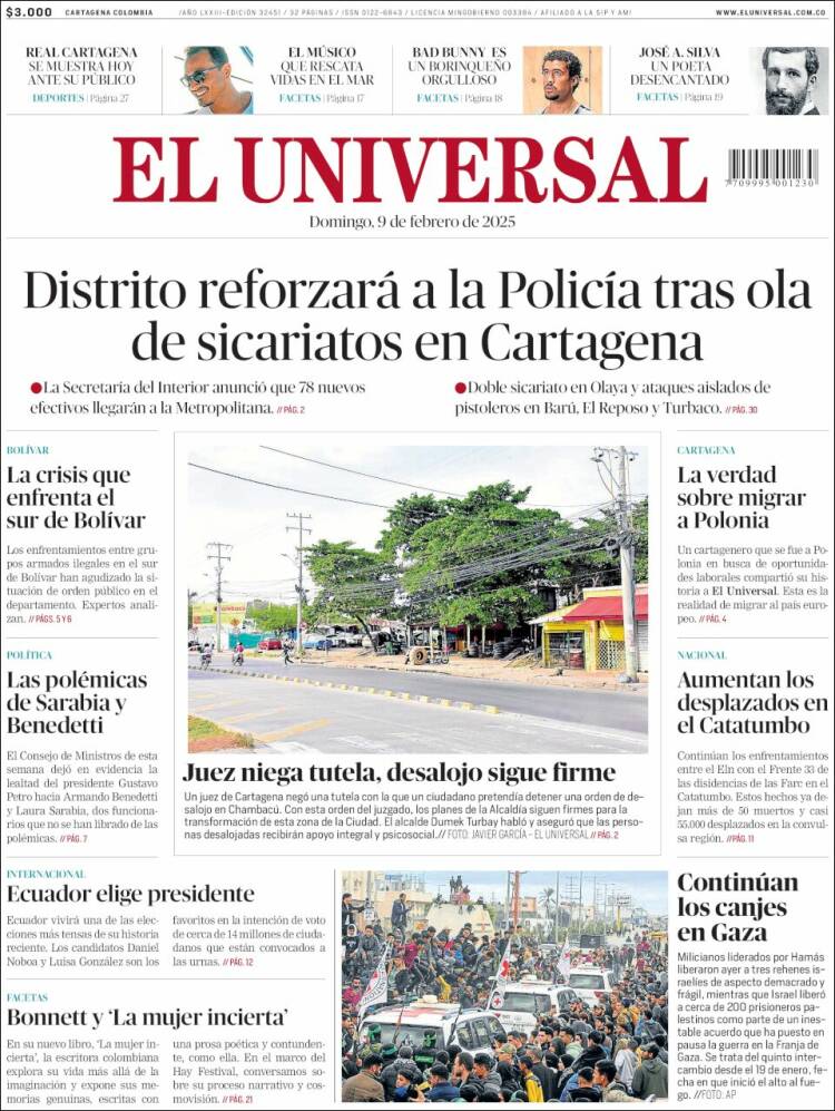 Portada de El Universal (Colombia)