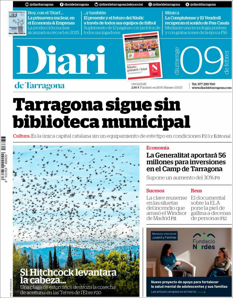 Portada de Diari de Tarragona (Espagne)