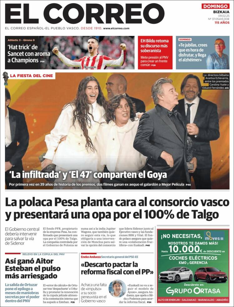 Portada de El Correo (Espagne)